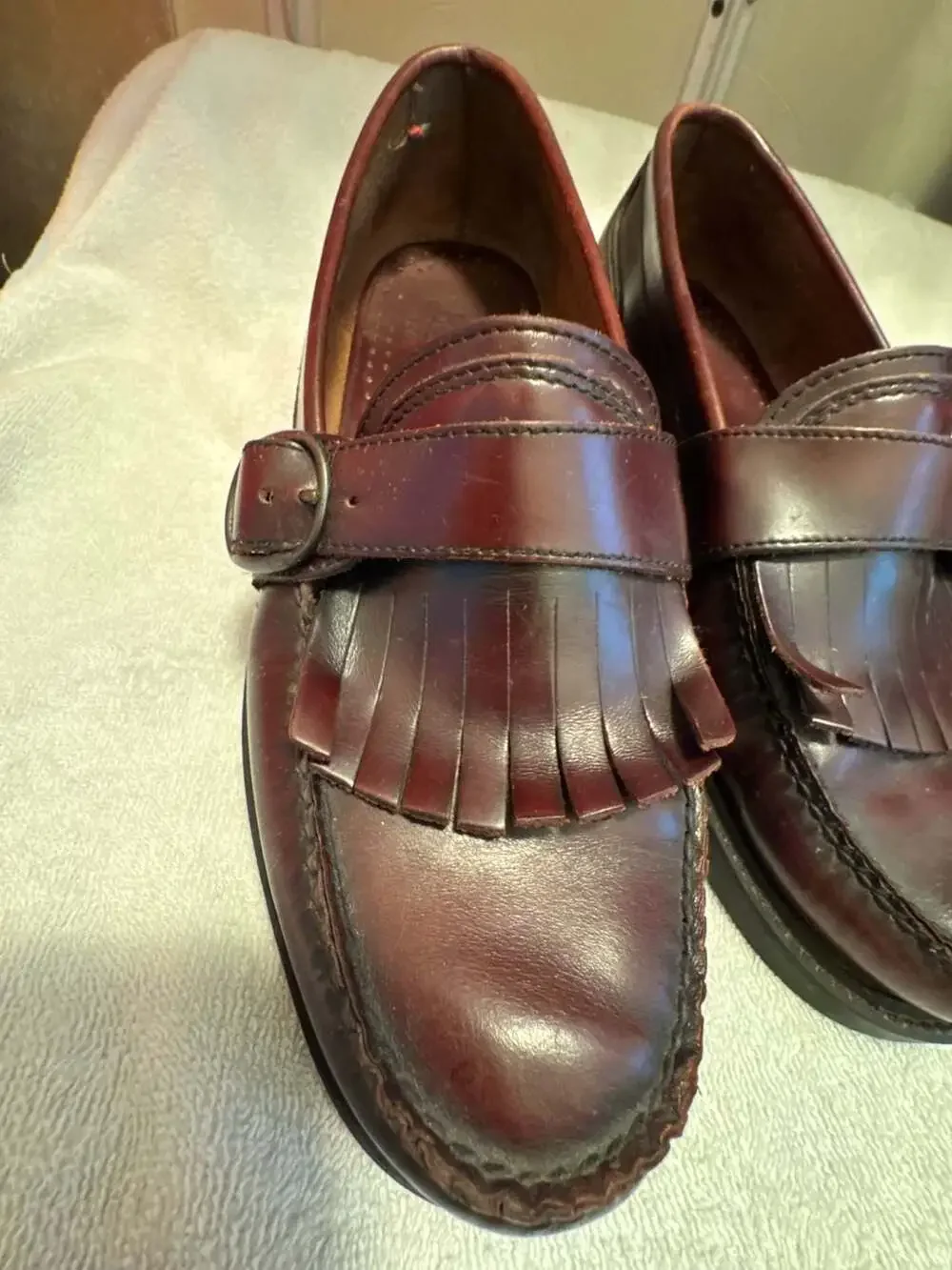 G.H. Bass & Co. Burgundy Leather Kiltie Monk Strap Loafers Made in USA
